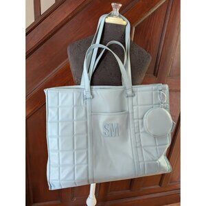 Steve Madden Quilted Light Ice Blue Tote Bag With Round Coin Pouch